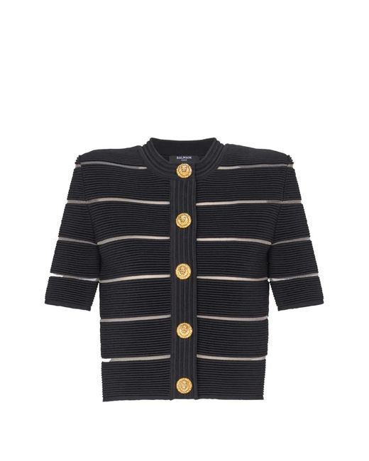 Balmain Black Cardigan À Manches Courtes
