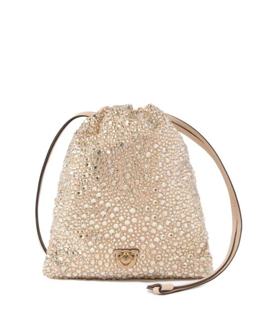 Pinko Natural Crystal-Embellished Drawstring Clutch