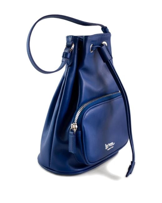 LA ROSE Blue Zip Leather Bucket Bag