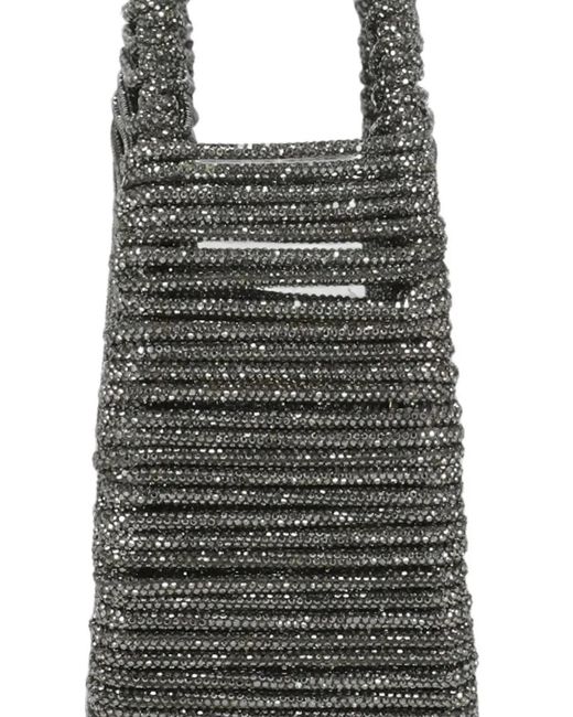HIBOURAMA Black Juliet Woven Crystal-Embellished Tote Bag