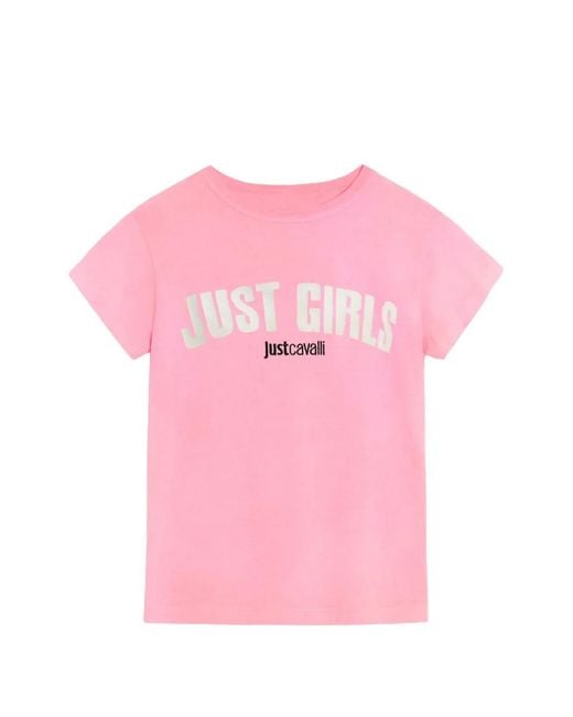Just Cavalli Pink Logo-Print Cotton T-Shirt