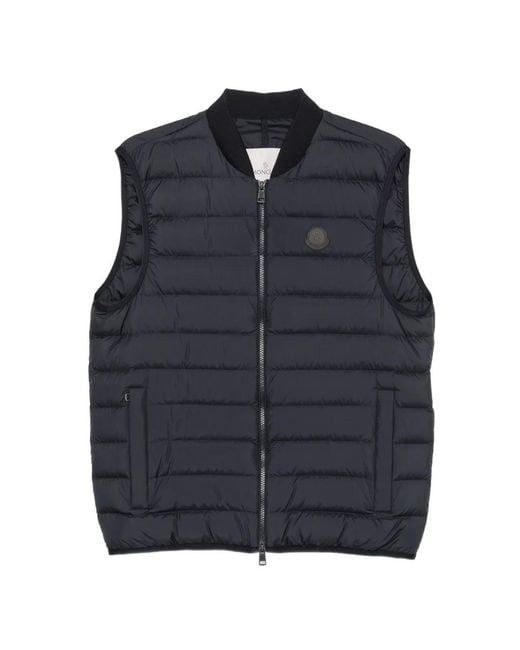 Moncler Blue Quilted Logo-Patch Gilet for men