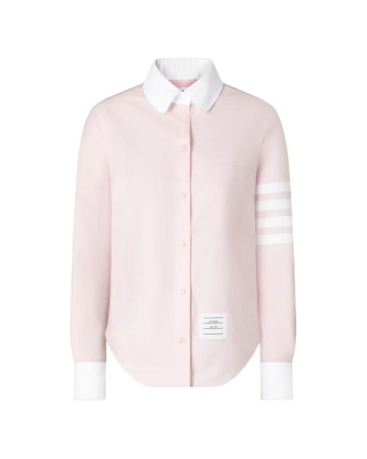 Thom Browne Pink Stripe-Detail Oxford Shirt