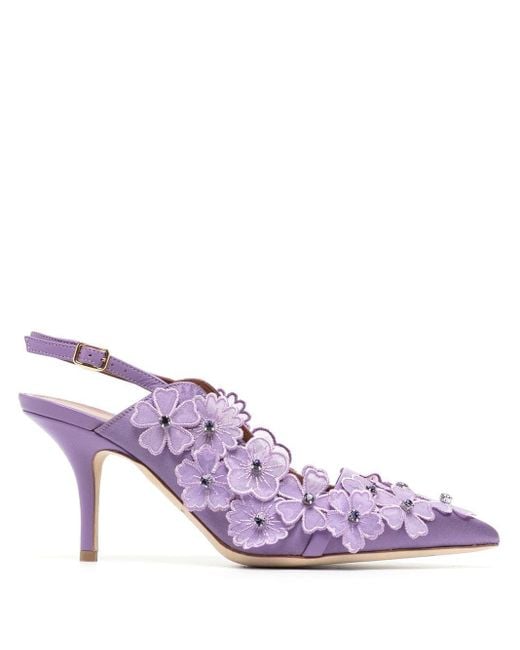 floral embroidered pointed toe chunky heeled sandals