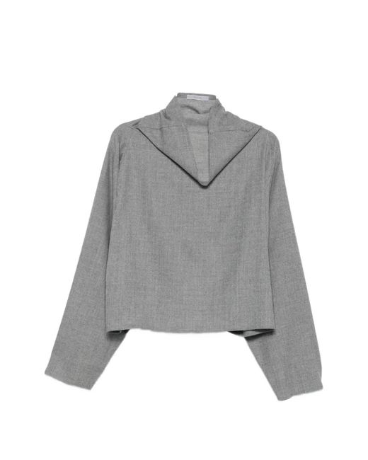 Alberta Ferretti Gray Batwing-Sleeve High-Neck Top