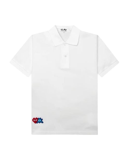 COMME DES GARÇONS PLAY White X Invader Pixel-Heart Embroidered Polo Shirt for men