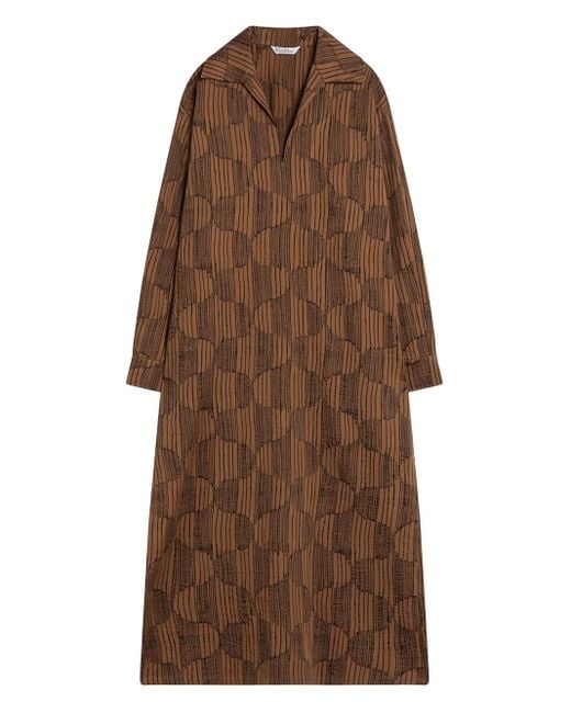 Max Mara Brown Geometric-Print Shirt Midi Day Dress