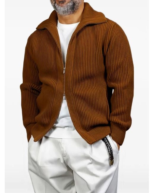 Altea Brown Ribbed Zip Jacket for men