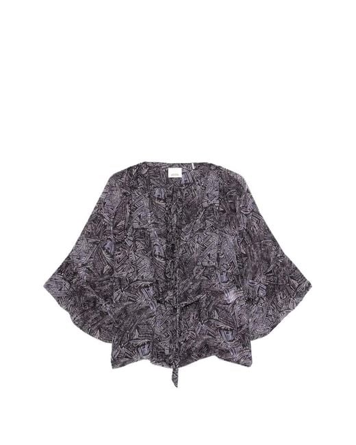 Isabel Marant Gray Tekia Abstract-Print Ruffled Shirt