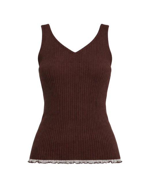 Twinset Brown Knit Top With Ruffles