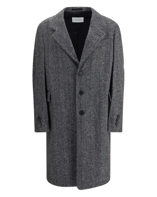 Givenchy Gray Herringbone-Pattern Notched-Lapel Coat for men