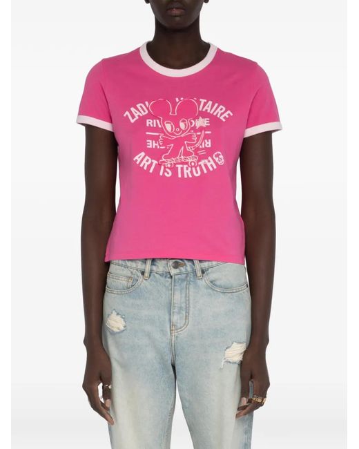 Zadig & Voltaire Pink Woos Ringer Graphic T-Shirt