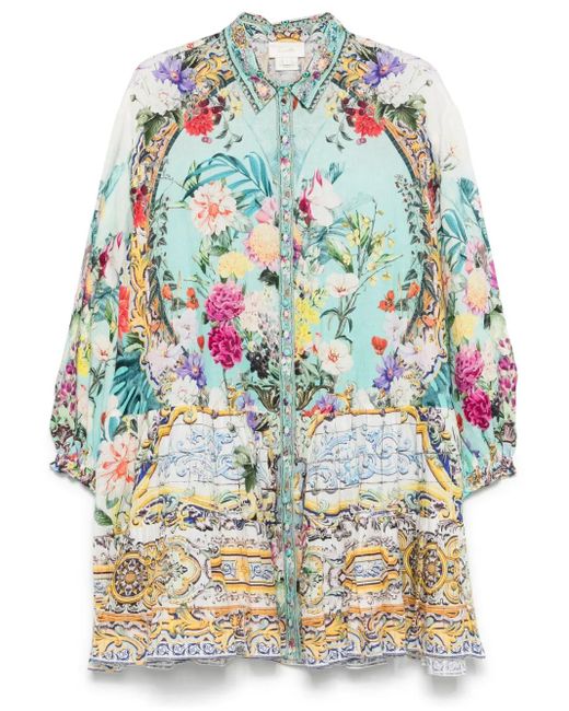 Camilla Gray Tiered Long-Sleeve Mini Dress