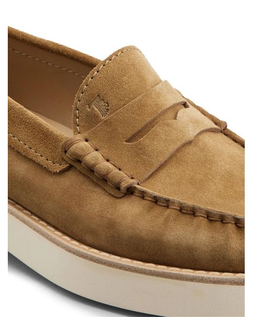 Tod's Brown Logo-Debossed Suede Loafers for men