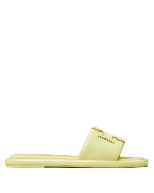 Tory Burch Yellow Double T Glossy Slider Sandals