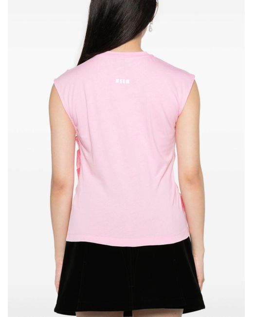 MSGM Pink Crew Neck Bow-detailed Cotton T-shirt