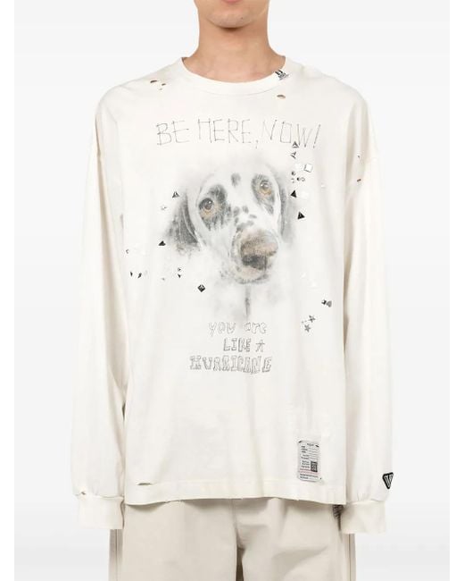 Maison Mihara Yasuhiro Dog-Print Long-Sleeve T-Shirt in White for