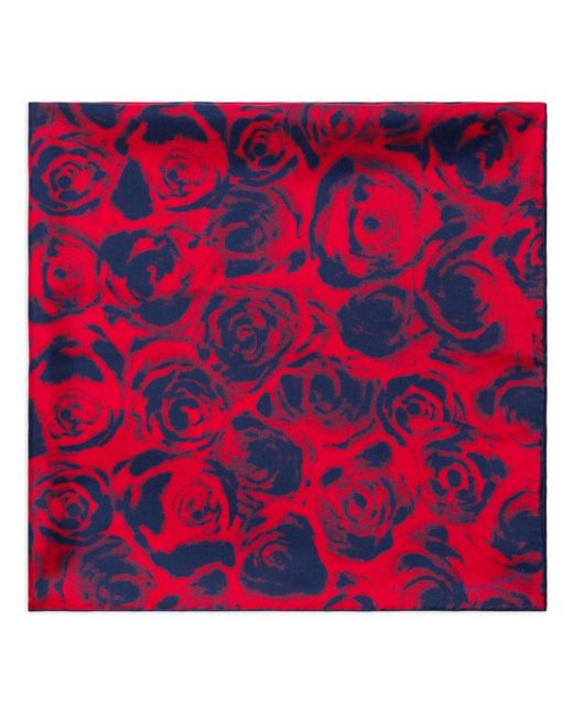 Burberry Red Rose-print Silk Scarf