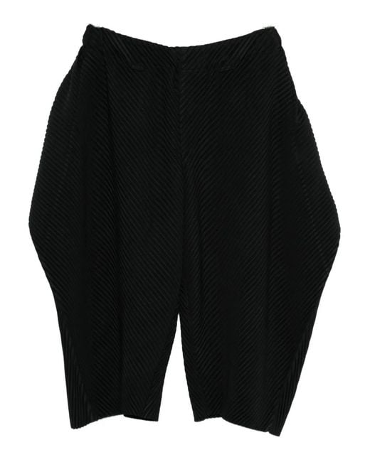 Homme Plissé Issey Miyake Black Cropped Wide-Leg Trousers for men