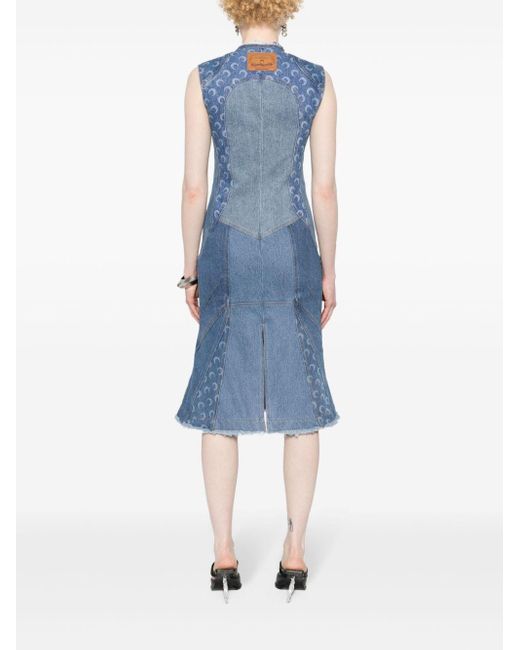 MARINE SERRE Blue Regenerated Denim Midi Dress