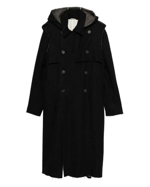 K'ANG Black Hooded Double-Breasted Coat for men