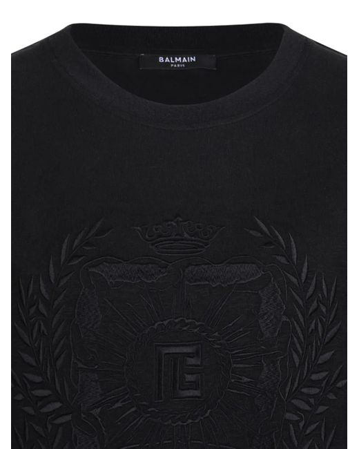 Balmain Black Crest Embroidered T-Shirt for men