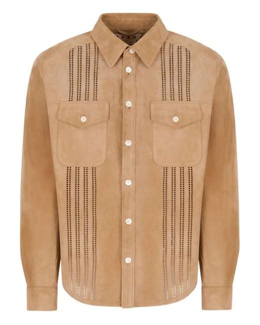 Marni Brown Suede Shirt With Cut-Out Detailing for men