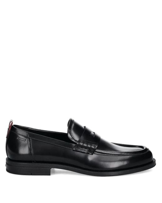 HUGO Black Penny-Slot Leather Loafers for men