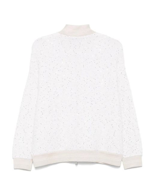 D.exterior White Sequin-Embellished Bomber Jacket