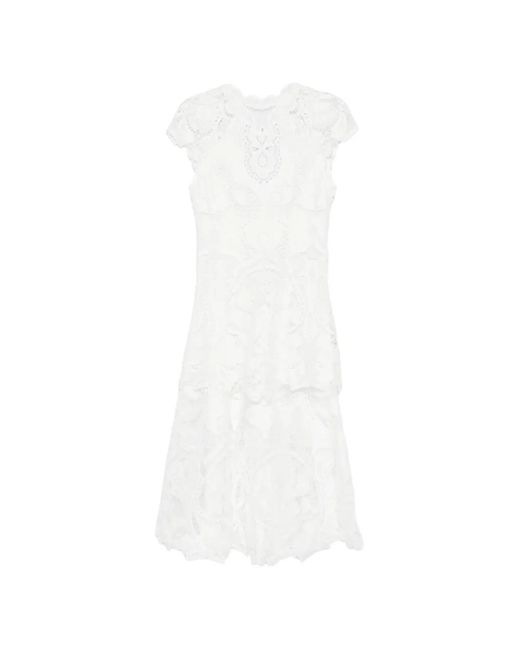 Jonathan Simkhai White Robe Mi-Longue À Détail En Dentelle Et Design Superposé