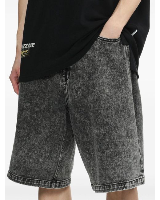 Izzue Gray Logo-patch Denim Shorts for men