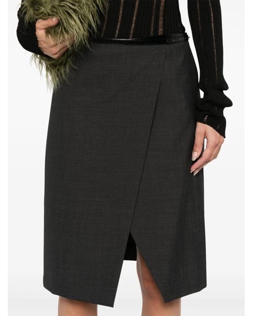 Philosophy Di Lorenzo Serafini Black Anthracite Virgin Wool Midi Skirt