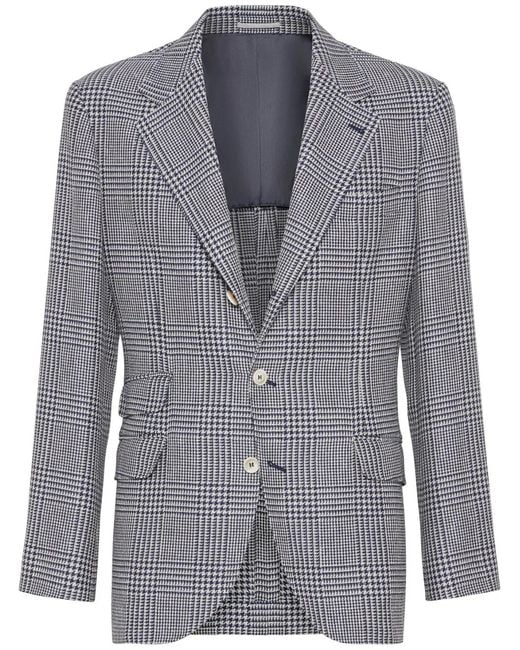 Brunello Cucinelli Blue Puppytooth Blazer for men
