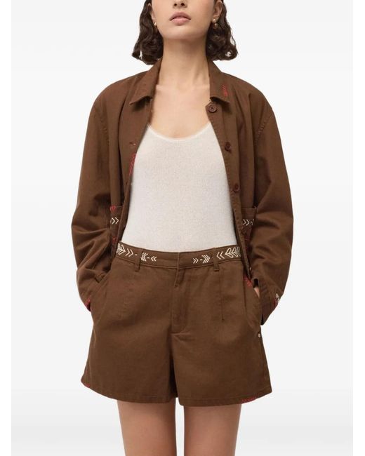 Ottod'Ame Brown Embroidered-Waistband Shorts