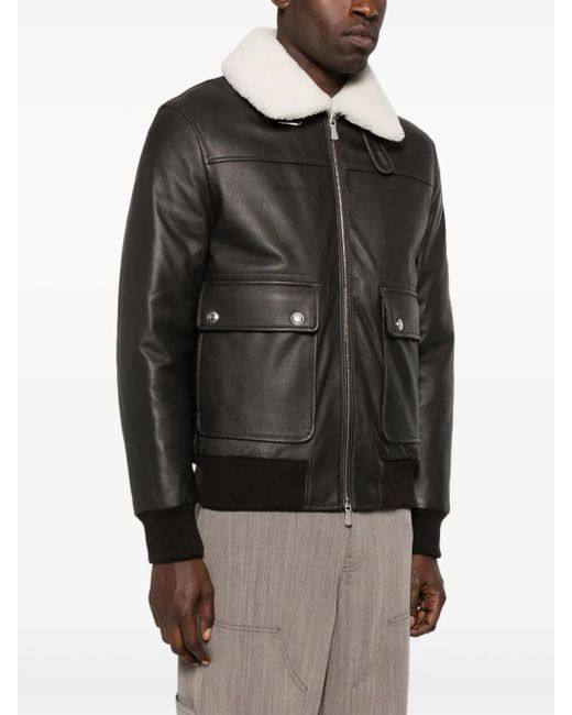 Eleventy Black Shearling Bomber Jacket for men