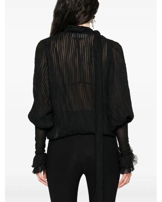 Blumarine Black Pleated Silk Blouse