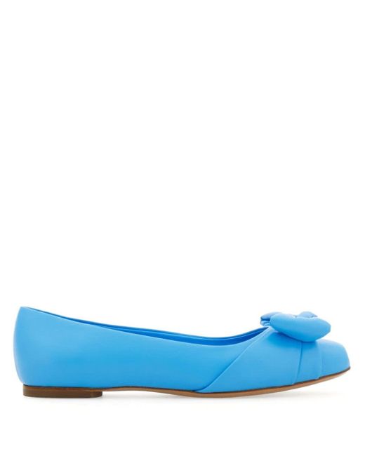 Ferragamo Blue Vara Bow Flat Ballerina Shoes