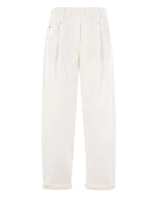 Brunello Cucinelli White Baggy Pull-On Trousers