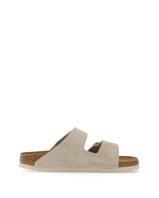 Birkenstock White Arizona Suede Sandals