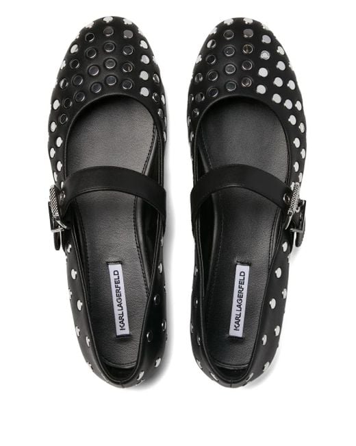 Karl Lagerfeld Black Studded Ballerina Shoes