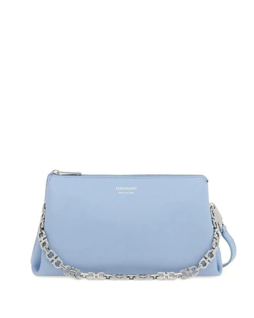 Ferragamo Blue Mini Logo-Detail Chain-Strap Clutch Bag