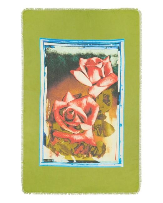 Jean Paul Gaultier Green Le Paréo Rose-Print Fringed Skirt