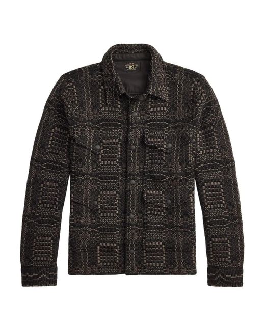RRL Black Geometric Knitted Overshirt for men
