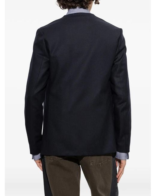Maison Margiela Blue Collarless Wool Blazer for men