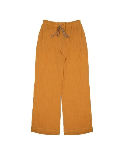 120% Lino Orange Pantalon À Effet Froissé Et Liens De Resserrage