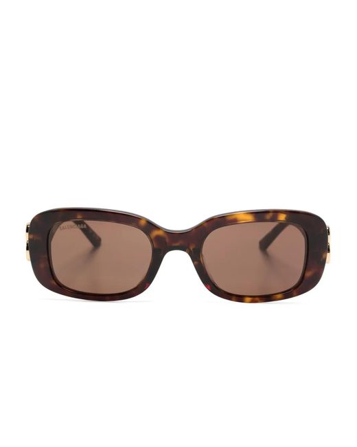 Balenciaga Brown Dinasty Tortoiseshell Rectangle-Frame Sunglasses