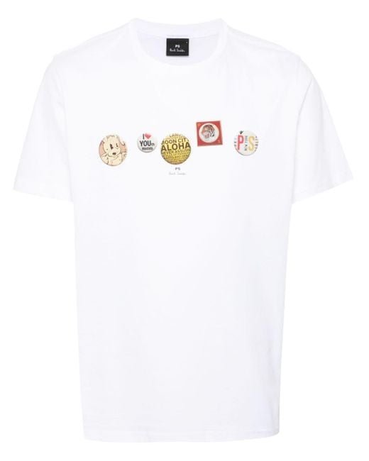 PS by Paul Smith White Logo-print Organic Cotton T-shirt for men