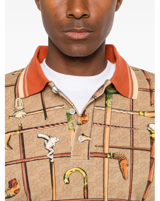 Drole de Monsieur Brown Cannes-Print Polo Shirt for men