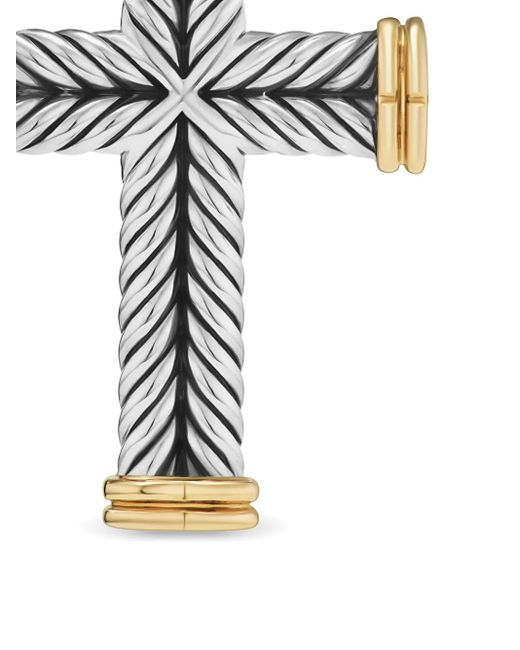 David Yurman White 18Kt And Sterling Chevron Cross Pendant (33Mm) for men