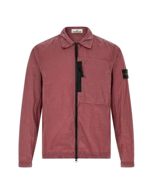 Stone Island Red Zip-Up Overshirt for men
